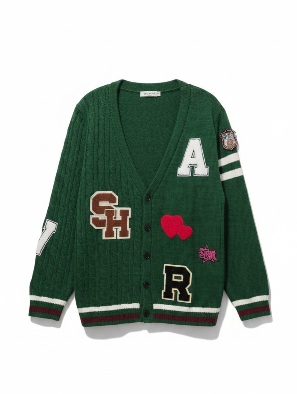 Manfinity Dark Green Varsity Patch Cardigan Letterman Knit Sweater Y2K XL - Picture 2 of 6